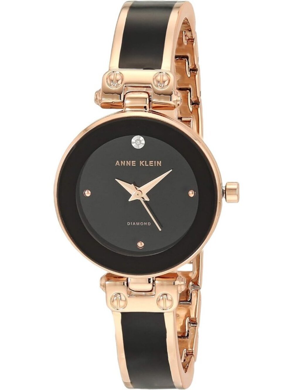 Women's Black Rose Gold Analog Quartz Bracelet Genuine Diamond Dial Bangle Watch